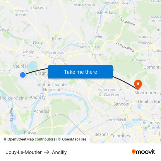 Jouy-Le-Moutier to Andilly map