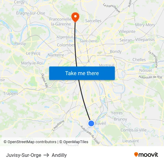 Juvisy-Sur-Orge to Andilly map
