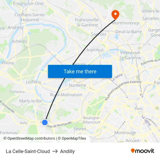 La Celle-Saint-Cloud to Andilly map