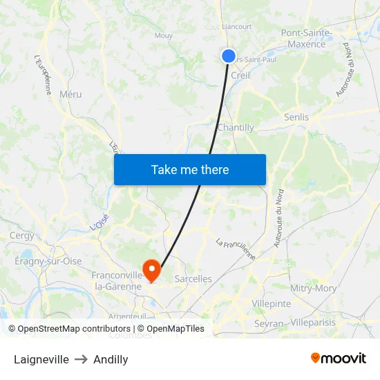 Laigneville to Andilly map