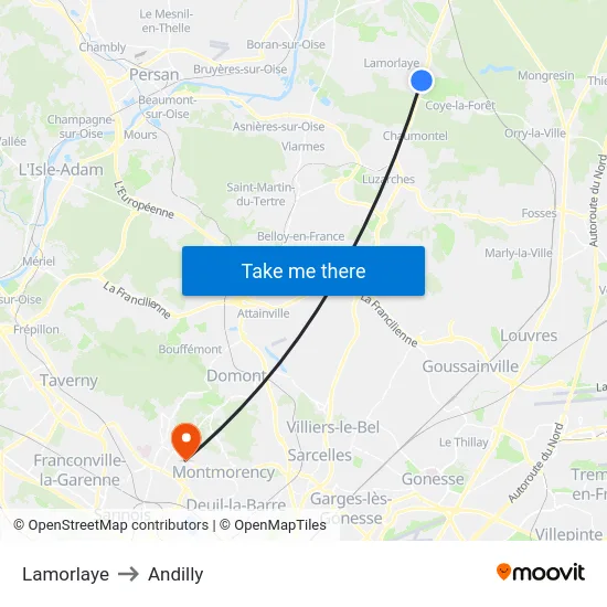 Lamorlaye to Andilly map