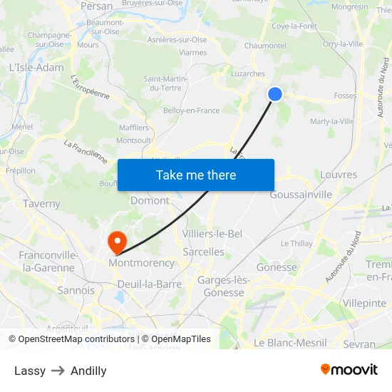 Lassy to Andilly map