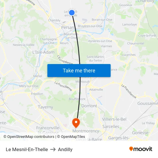 Le Mesnil-En-Thelle to Andilly map