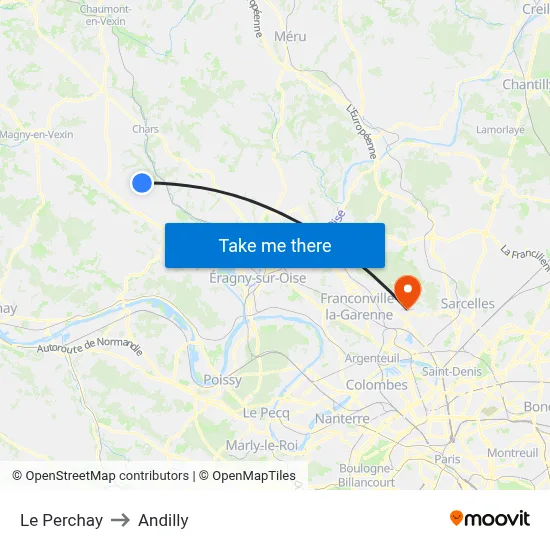 Le Perchay to Andilly map