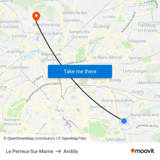 Le Perreux-Sur-Marne to Andilly map