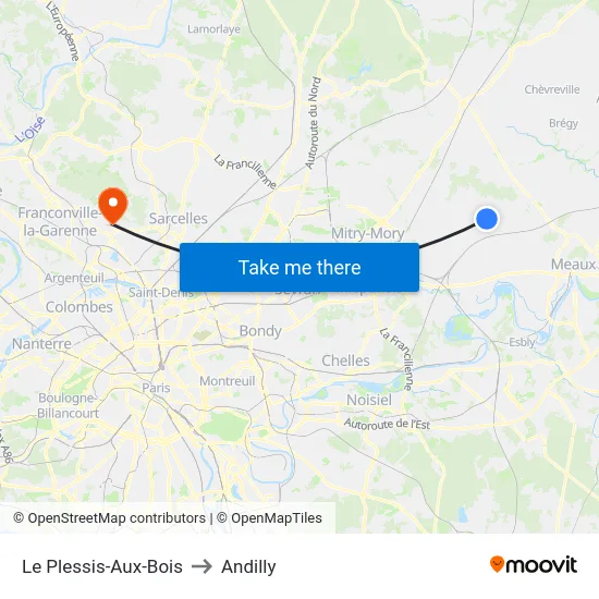 Le Plessis-Aux-Bois to Andilly map