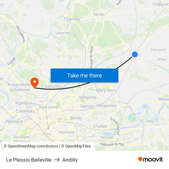 Le Plessis-Belleville to Andilly map