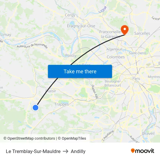 Le Tremblay-Sur-Mauldre to Andilly map