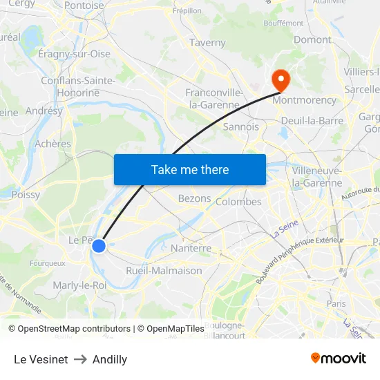 Le Vesinet to Andilly map