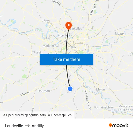 Leudeville to Andilly map