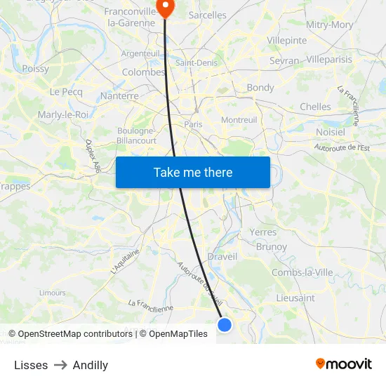 Lisses to Andilly map