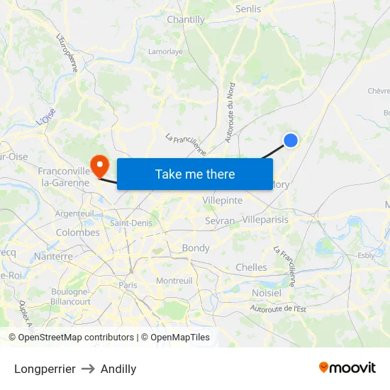 Longperrier to Andilly map
