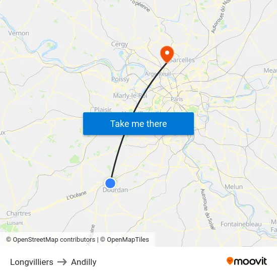 Longvilliers to Andilly map