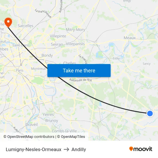 Lumigny-Nesles-Ormeaux to Andilly map