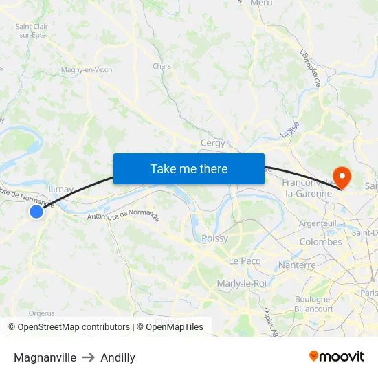 Magnanville to Andilly map