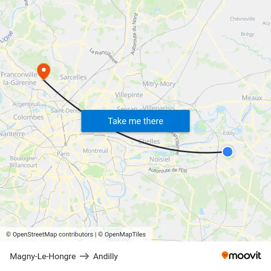 Magny-Le-Hongre to Andilly map