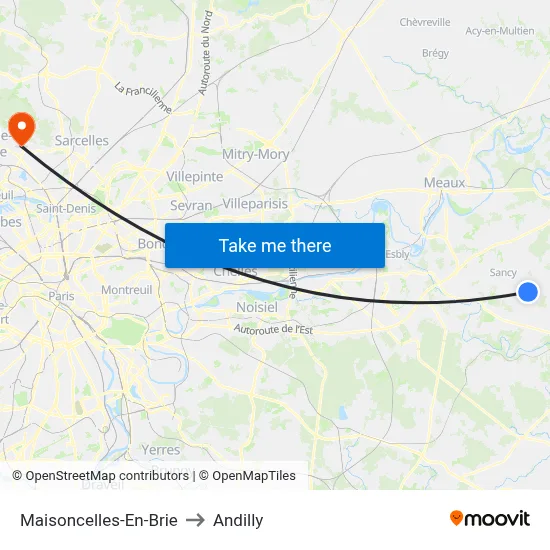 Maisoncelles-En-Brie to Andilly map