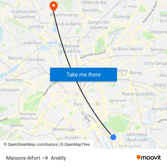 Maisons-Alfort to Andilly map