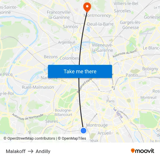 Malakoff to Andilly map