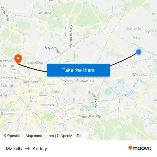 Marcilly to Andilly map