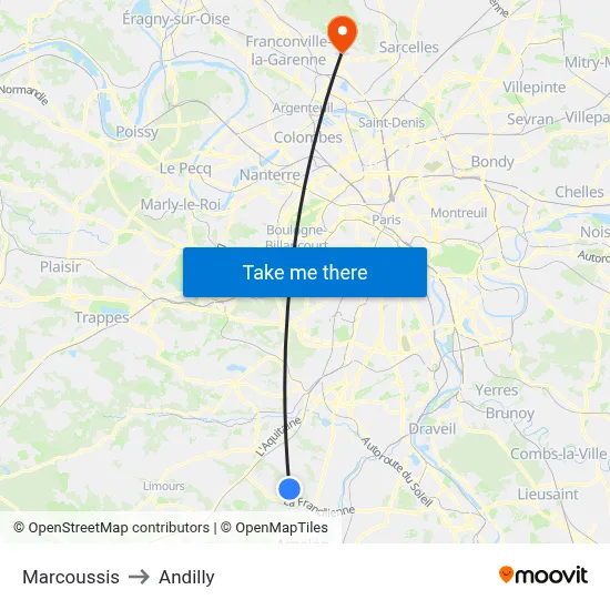 Marcoussis to Andilly map