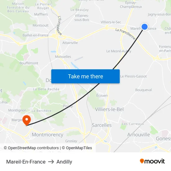 Mareil-En-France to Andilly map