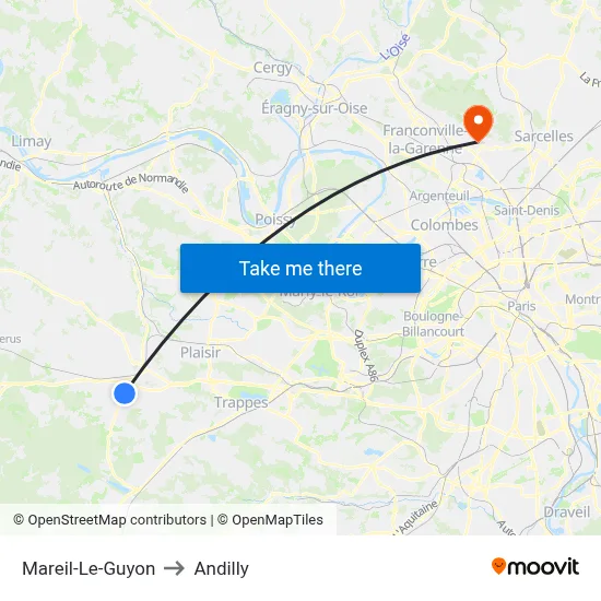 Mareil-Le-Guyon to Andilly map