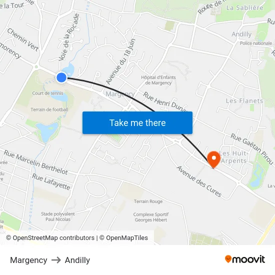 Margency to Andilly map