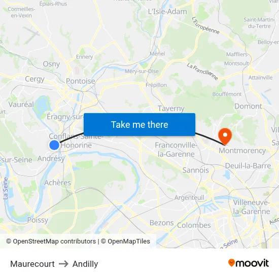 Maurecourt to Andilly map