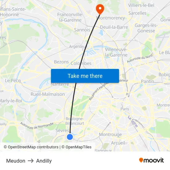 Meudon to Andilly map