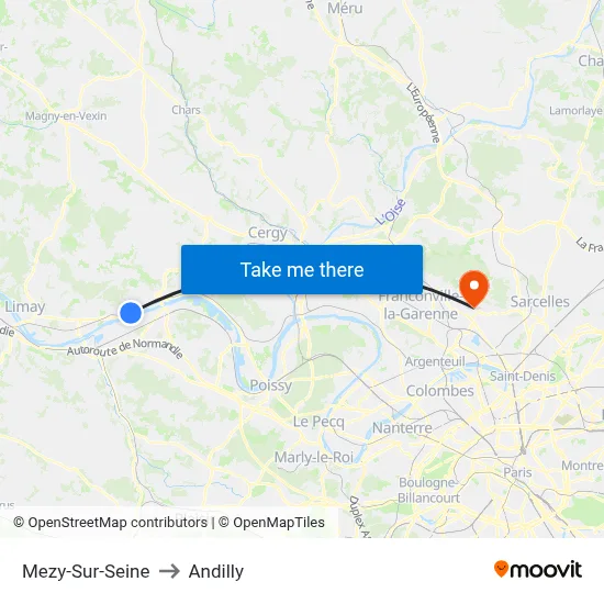 Mezy-Sur-Seine to Andilly map