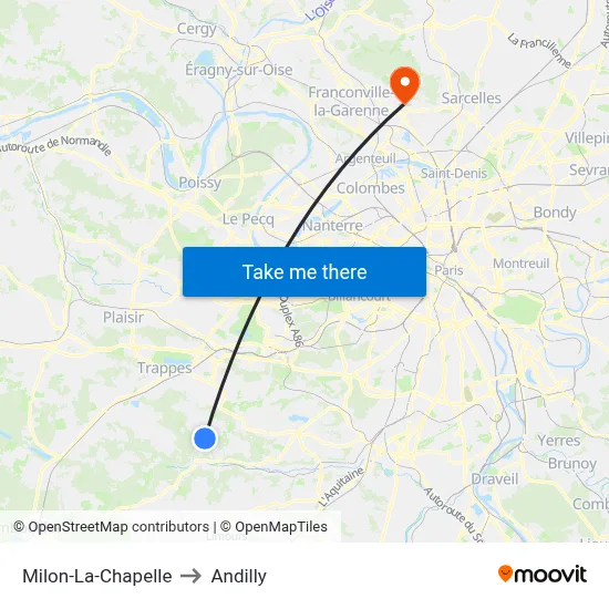 Milon-La-Chapelle to Andilly map