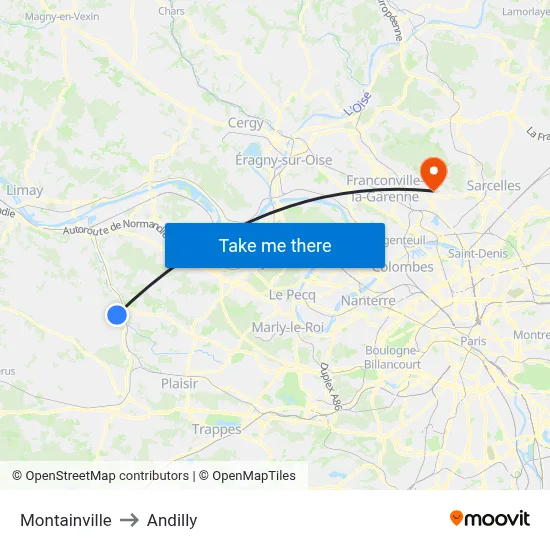 Montainville to Andilly map