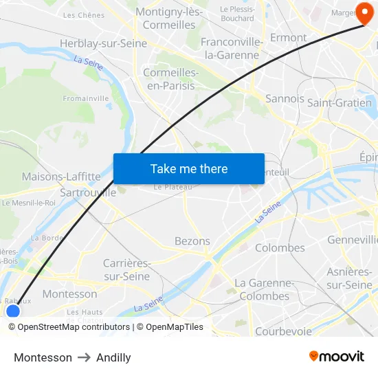 Montesson to Andilly map
