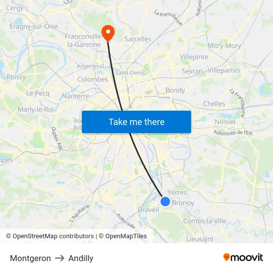 Montgeron to Andilly map
