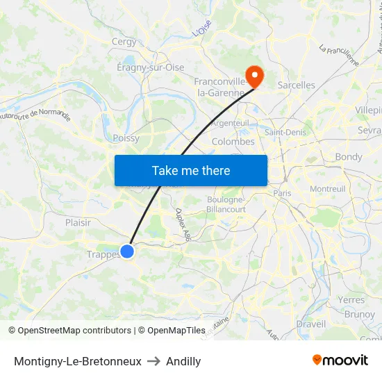 Montigny-Le-Bretonneux to Andilly map