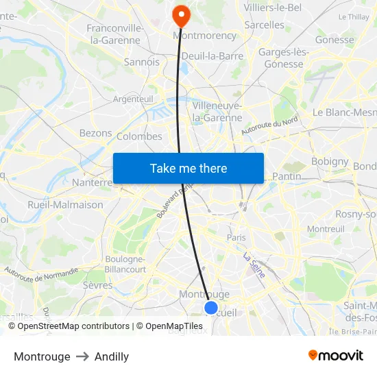 Montrouge to Andilly map