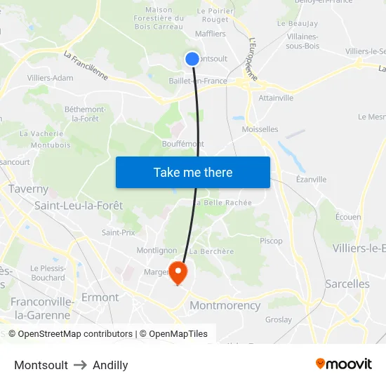 Montsoult to Andilly map