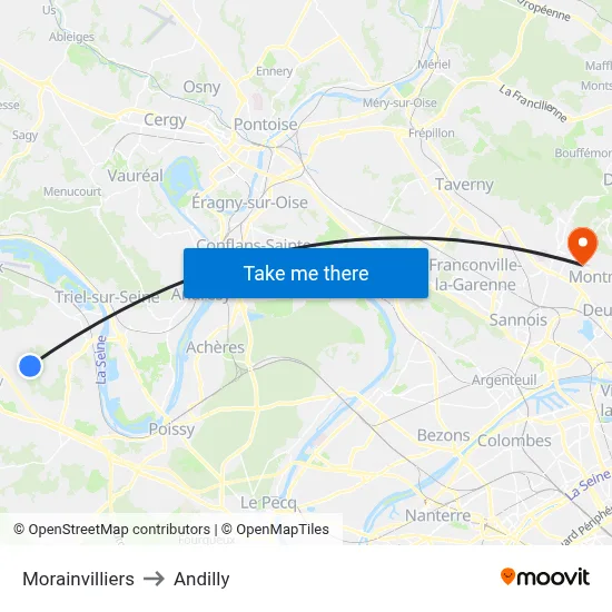 Morainvilliers to Andilly map