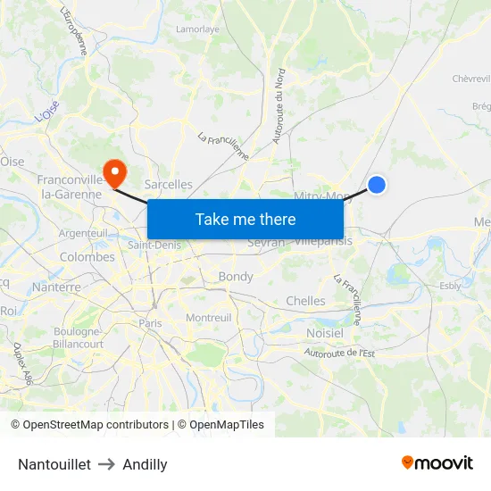 Nantouillet to Andilly map