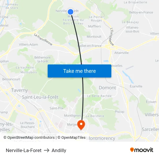Nerville-La-Foret to Andilly map