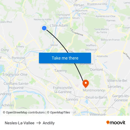 Nesles-La-Vallee to Andilly map