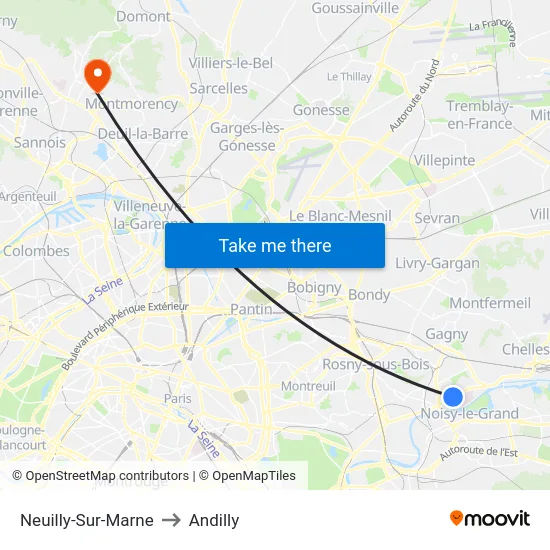 Neuilly-Sur-Marne to Andilly map