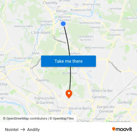 Nointel to Andilly map