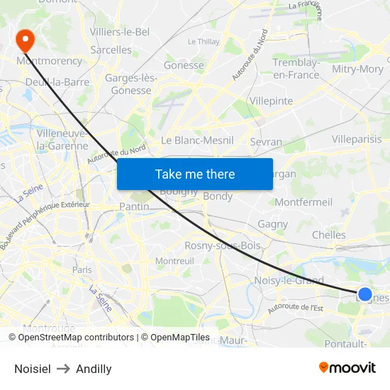 Noisiel to Andilly map