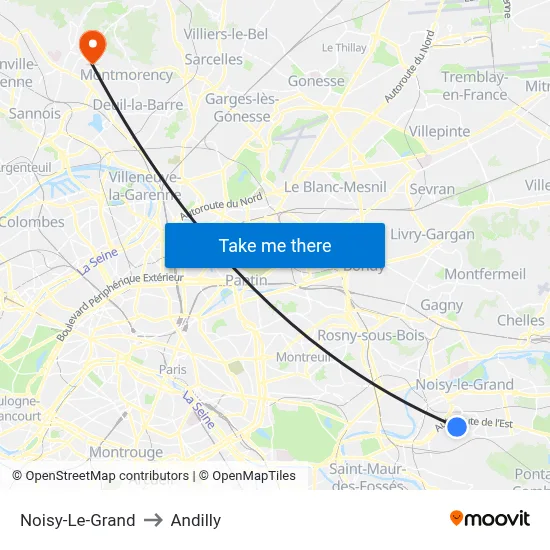 Noisy-Le-Grand to Andilly map