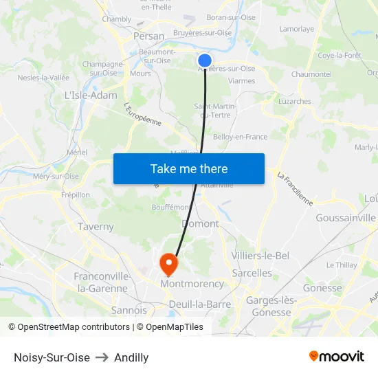 Noisy-Sur-Oise to Andilly map