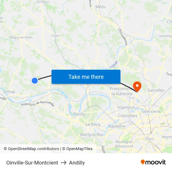 Oinville-Sur-Montcient to Andilly map