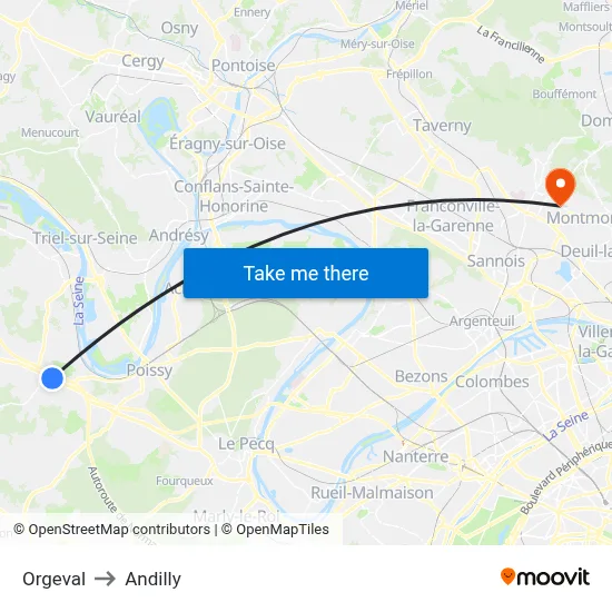 Orgeval to Andilly map