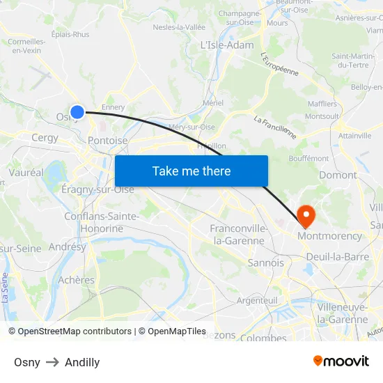 Osny to Andilly map